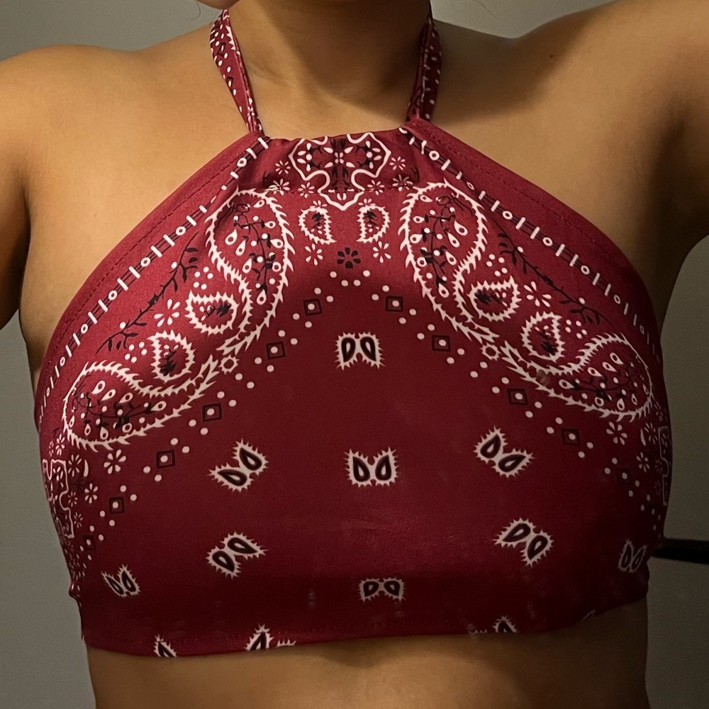 Red Bandana Paisley Print Halter Crop Top
